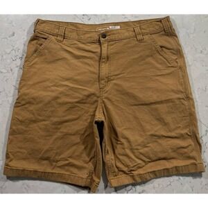 Carhartt Shorts Mens 40 Brown Relaxed Fit Rugged Flex Canvas Work Utility Logo